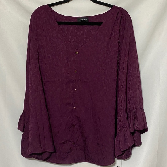 NWT I.N.STUDIOS WO SIZE 2X EGGPLANT PURPLE RUFFLE SLEEVES SOFT FLOWY SHIRT - Picture 9 of 12